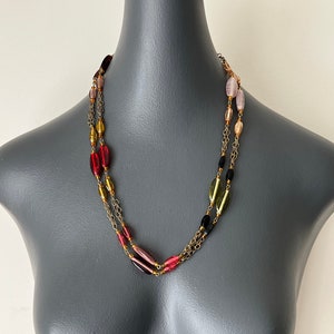 Art Deco/Flapper Style Hand-Made Bead and Brass Tone Chain Necklace