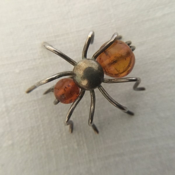 Vintage Spider Brooch, Vintage Amber Spider Pin, Vintage Insect Pin