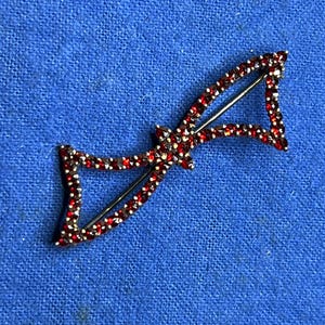 Gilt Silver Bohemian Garnet Bow Brooch, Gilt Silver Garnet Brooch, Czech Garnet Brooch