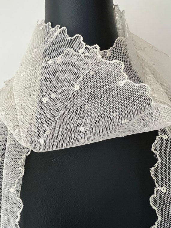 Vintage Net Lace Embroidered Scarf, Lace Scarf - image 6