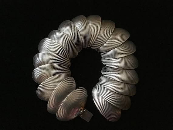 Mid-Century Articulated Stamped Metal Bracelet