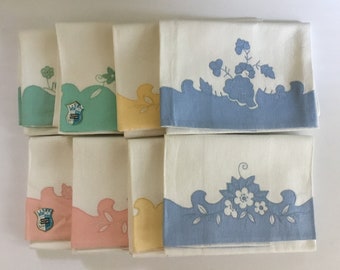 Vintage Italian Linen Blend Appliqué Bath/Hand Towels. Italian Linen Blend Bath/Hand Towels, Vtg Linen Cotton Blend Towels