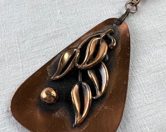 Vintage Copper Triad Pendant and Chain, Triad Pendant, Abstract Copper Pendant and Chain