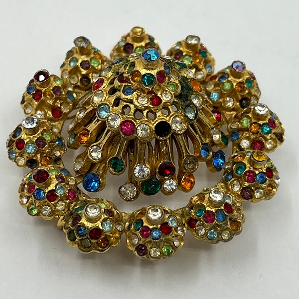 Big Bejeweled strass or ton broche/boucle, boucle de ceinture vintage, boucle de ceinture strass vintage/broche