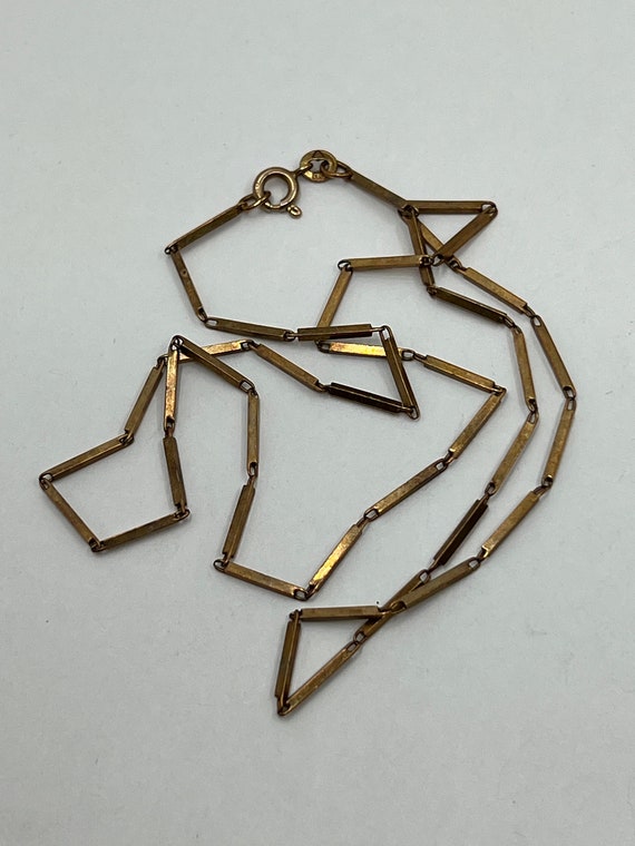 10K Rose Gold Rectangular Link Necklace, Solid 10… - image 1