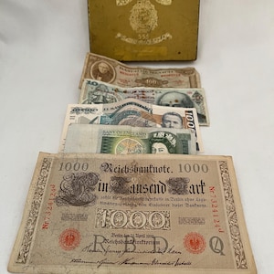 Scatola di sigarette in metallo e banconote in litografia degli anni '30 State Express