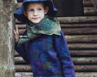 Felted  wool coat for boys and girls kids handmade designer clothes