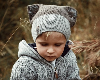 Cat beanie with ears cahmere knit baby boy hat winter spring hat