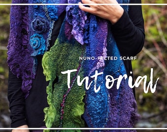 Video tutorial for felting projects with subtitles how to make a scarf in nuno felting technique