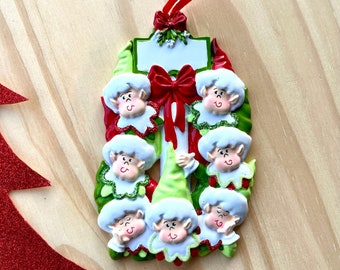 Family Of 7 Personalized Elves Family Christmas Ornament