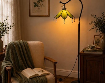 Lampa stojąca w stylu vintage z witrażem, zielona lampa stojąca do salonu, sypialni, kącika do czytania