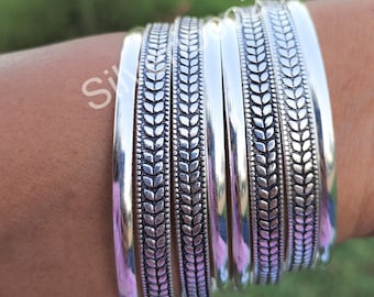 Lot de 8 joncs, joncs en argent sterling 925 pour femme, bracelets Semanario, joncs en argent sterling, bijoux joncs demi-ronds