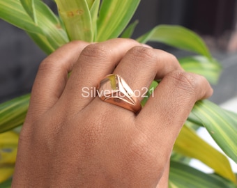 Pure Copper Square Signet Ring, Unisex Band