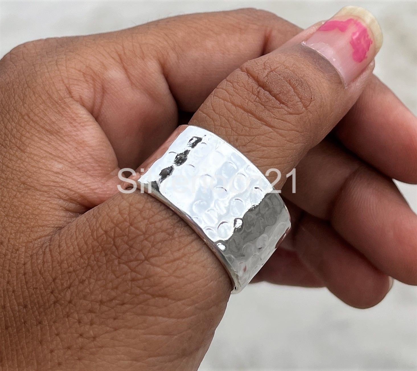 Solid Sterling Silver, Wide Band Hammered Thumb Ring Silver Ring Women ...