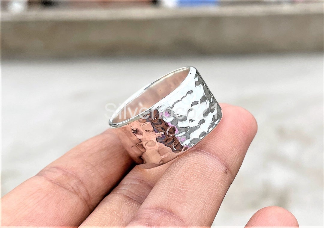 Solid Sterling Silver, Wide Band Hammered Thumb Ring Silver Ring Women ...