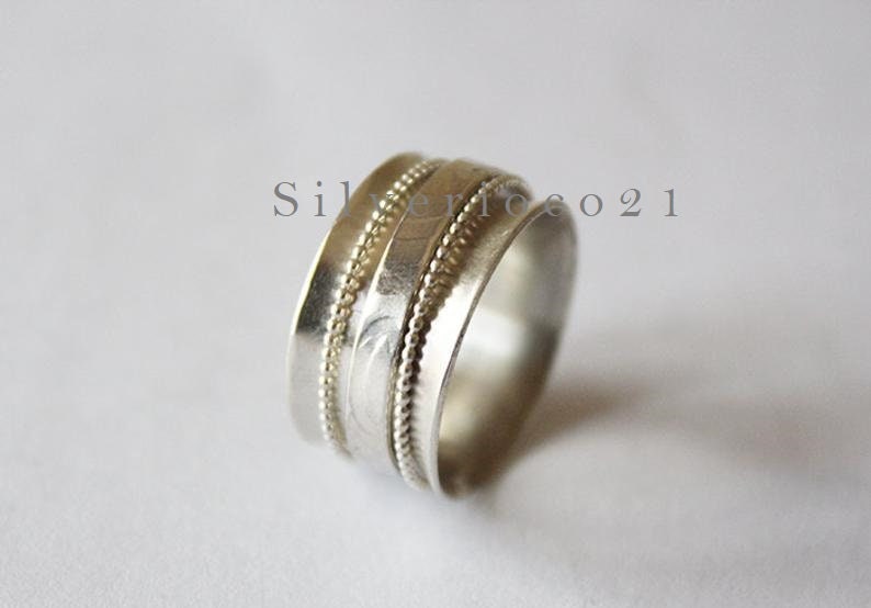 Spinner Ring Band ring Meditation Ring 925 Sterling Silver Ring Rings for Women Worry Ring, Silver Spinner Rings Multi Silver Band