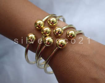 Brass Ball Open Bangle, Gold Cuff, Stackable Jewelry, Set of 5