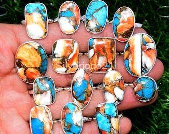 Oyster Turquoise Rings, 925 Silver Plated Rings, Bezel Rings, Handmade Jewelry, Mix Shape & Size Rings, Wholesale Jewelry