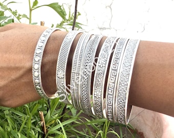 Bransoletki ze srebra próby 925, zestaw 7 bransoletek Boho Handmade i grubych bransoletek do układania w stosy, szerokie bransoletki designerskie, prezent dla niej