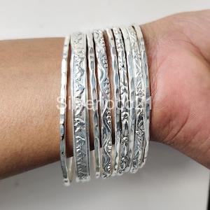 Set di bracciali indiani in argento sterling, bracciali impilabili con design diversi (9 pezzi)