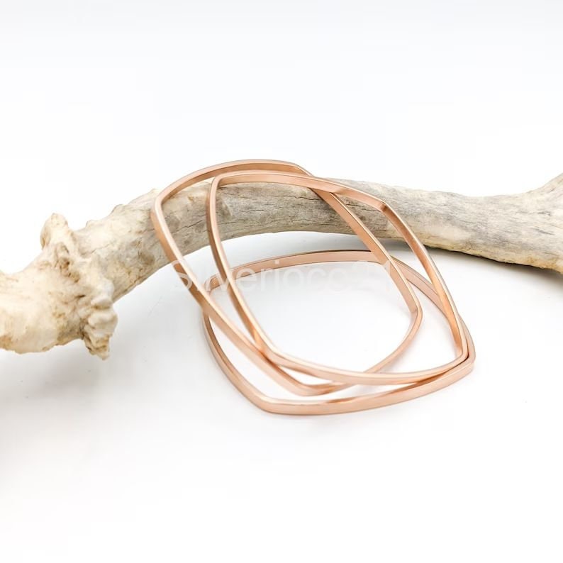 Square Bangles, Three Wide Geometric Stacking Bangles, Solid Copper ...