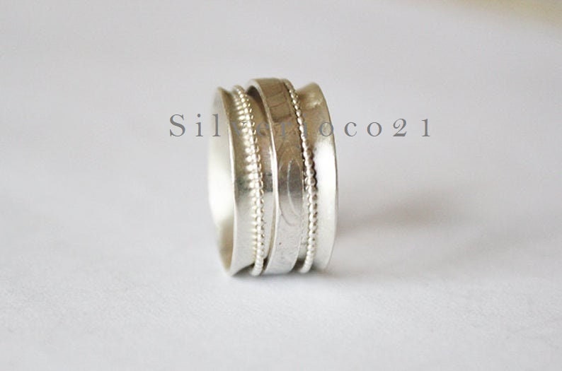 Spinner Ring Band ring Meditation Ring 925 Sterling Silver Ring Rings for Women Worry Ring, Silver Spinner Rings Multi Silver Band