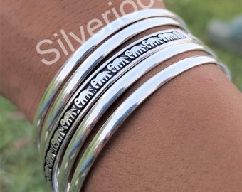 Bracelet jonc en argent, lot de 5 joncs, demi-ronds, joncs en argent sterling 925 pour femme, jonc empilable, jonc en argent fait main