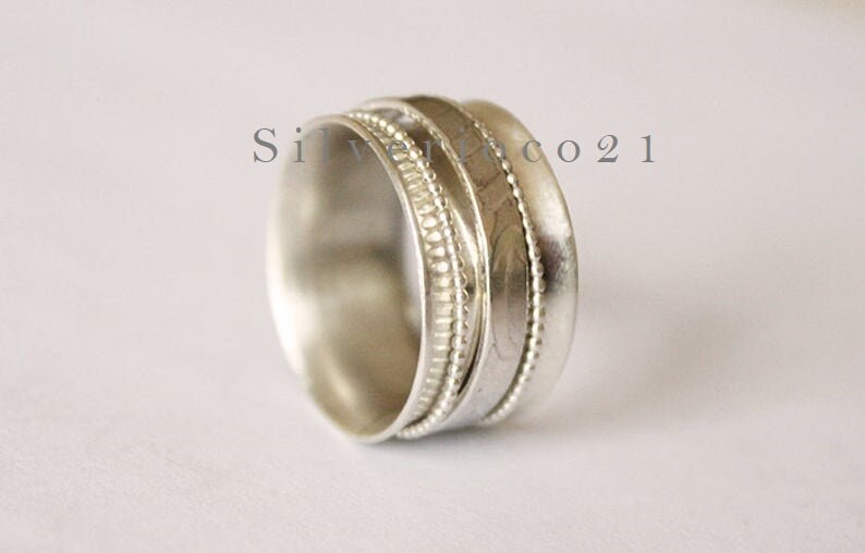 Spinner Ring Band ring Meditation Ring 925 Sterling Silver Ring Rings for Women Worry Ring, Silver Spinner Rings Multi Silver Band