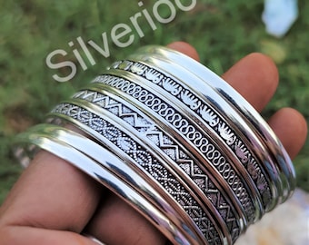 Lot de 8 joncs en argent sterling 925 pour femme, jonc empilable, jonc en argent fait main, jonc demi-rond, jonc en argent