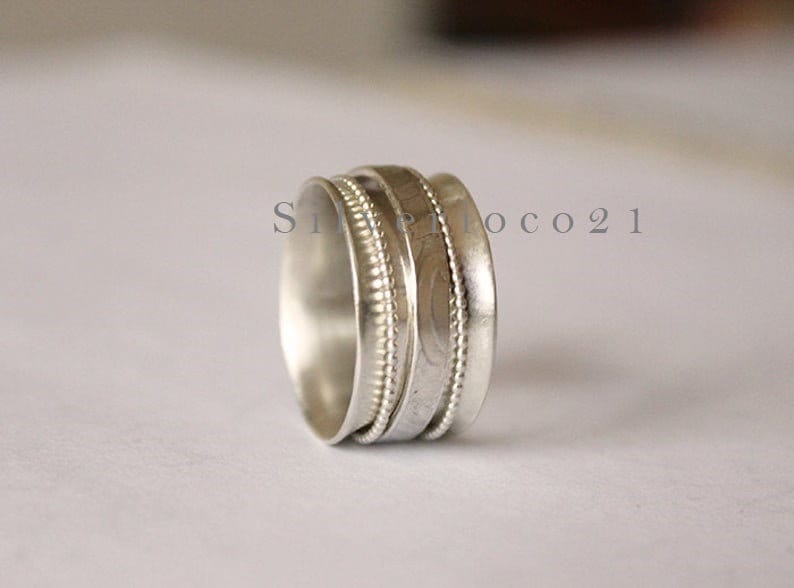 Spinner Ring Band ring Meditation Ring 925 Sterling Silver Ring Rings for Women Worry Ring, Silver Spinner Rings Multi Silver Band