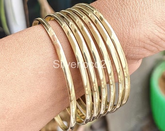Set of 7 Bangles, Stacking Bangles, Semanarios, Stacking Bracelets, 7 Day Bangles, Mexican Jewelry, Half Round Bangles, Brass Bangles