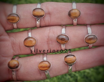 Tiger's eye 925 Silver Overlay Rings, Stone rings, Birthstone Rings, Wholesale Jewelry, Natural Ring Lot