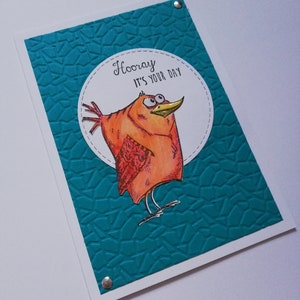 Carte d’oiseau orange en papier fait à la main, Hourra, c’est votre carte d’anniversaire, C’est votre anniversaire, carte d’anniversaire, vert et orange, enveloppe incluse