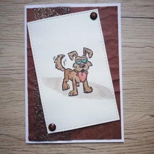 Carta per cani ad acquerello fatta a mano. Carta multi-uso.  Cane assonnante marrone. Carta Unisex. Sfondo marrone. Appropriazioni di malversazioni marroni. Busta inclusa