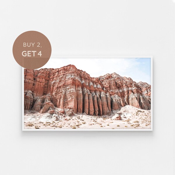 Samsung Frame TV Art, Red Cliffs, Red Rock Canyon State Park, Mojave Desert California, Rock Formations, Natural Columns, Digital Download