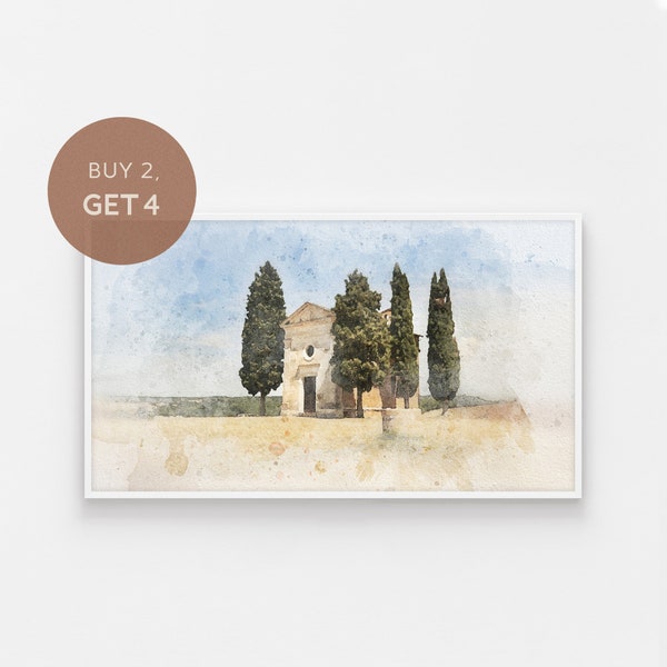 Samsung Frame TV Art, Landscape Painting, Watercolor Italy Art for Samsung Frame TV,  Cypress Tuscany, Farmhouse Artwork, Digital DOWNLOAD