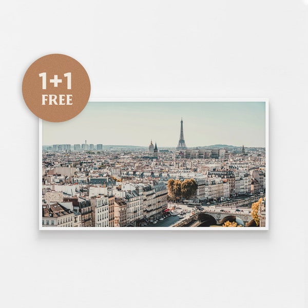 Samsung Frame TV Art, Paris Photo, Europe City Art, Pastel Houses, France Art, Eiffel Tower, Paris Photography, Frame Art TV, Art For Frame