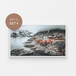 Samsung Frame TV Art, Nordic Art for Tv, Log Cabin Digital, Winter Landscape, Norway Photography, Scandy Tv Art, Frame Tv Art Fall, Moutain