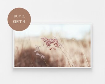 Arte para TV com Moldura Samsung, Arte Botânica, Arte Digital de Fazenda, Planta Bege Marrom, Arte com Moldura Samsung, Arte Digital para Download, Arte com Grama e Flores