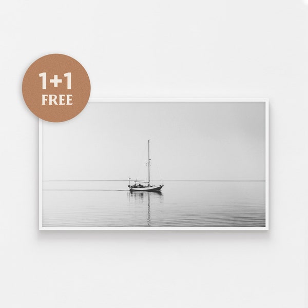 Samsung Frame TV Art, Sailboat Photo, Coastal Digital Art Beach,Instant Download Art, Print for Tv, Black and White Art, The Frame Beachouse