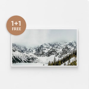 Samsung Frame TV Art, Snow Covered Moutains, Instant Download, Forest Landscape, Art for Frame Tv, Winter Photography, Fall Autumn Art Photo