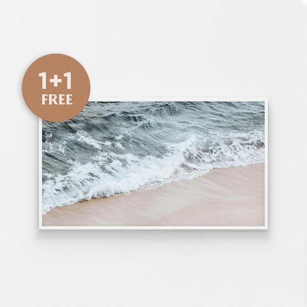 Samsung Frame TV、海、海岸デジタルアートビーチプリント、インスタントダウンロードアート、テレビ用プリント、夏の波、The Frame Beachouse