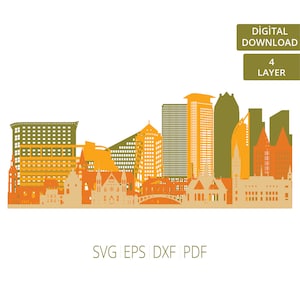 Den Haag 4 capas Svg / Países Bajos Skyline Svg / Ciudad en capas Svg / Proyectos de corte láser / Archivos Dxf en capas / Skyline de la ciudad famosa