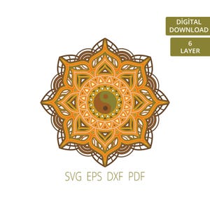 6 lagen Yin Yang Mandala Svg | Meerlaagse Decor Svg | Gelaagde wanddecoratie lasergesneden Svg | Lasergesneden projecten | MDF dxf-bestanden | Lasergesneden hout