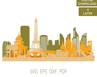 Paris Skyline SVG: 4 Layer Laser Cut Datei (Digitaler Download)