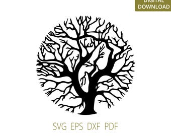 Cirkelboom lasergesneden | Boom-svg | Boommuurdecoratie lasergesneden | Lasergesneden projecten | Houten dxf-bestanden