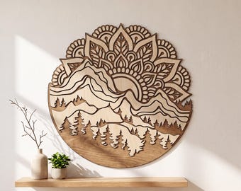 Mountain Wall Art SVG | Layered Mountain Landscape Laser Cut File | Nature Wall Decor | Glowforge xTool LightBurn | Svg Dxf Eps Pdf