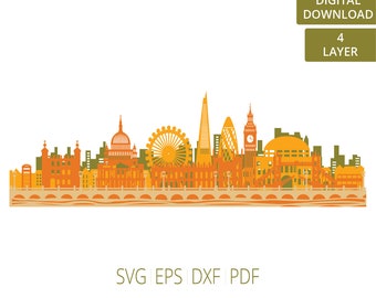 London Skyline SVG: 4 Layer Cityscape, Laser Cut File (Digital Download)