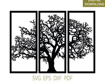 3 stuks boom lasergesneden | 3 deel boom Svg | Boommuurdecoratie lasergesneden | Lasergesneden projecten | Houten dxf-bestanden