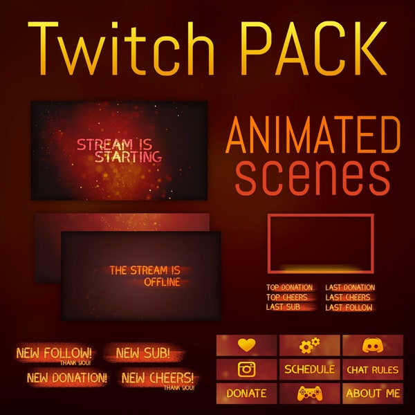Ethereal Fire Twitch Pack with Animated Scenes, banner, offline screen, alerts and buttons!